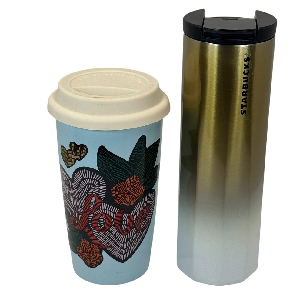 Starbucks Travel Mug‎ Lot Reusable Ceramic Love Cup 16oz Gradient Tumbler Set